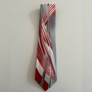 Vitaliano Pancaldi 100% Silk Tie Made Italy Red Grey Geometric Modern Pattern